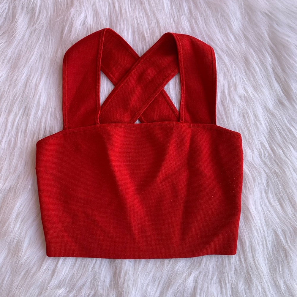 Babaton Sculpt Knit Criss-Cross Cropped Tank - Red